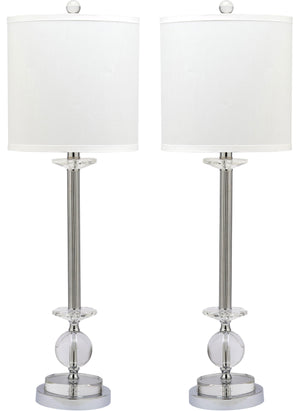 Safavieh - Set of 2 - Marla Lamp Crystal Candlestick 31" Clear White Chrome Silver Cotton Polyester Metal LIT4165A-SET2 683726718239