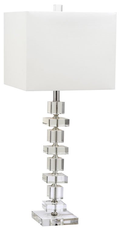 Safavieh - Set of 2 - Table Lamp Deco Crystal 28.5" Clear Off White Chrome Silver Cotton LIT4169A-SET2 683726718291