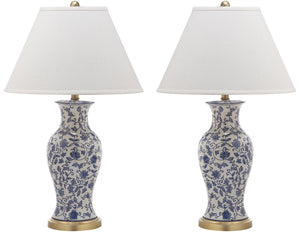 Safavieh - Set of 2 - Beijing Lamp Floral Urn 29" Blue White Gold Cotton Ceramic LIT4172A-SET2 683726718420