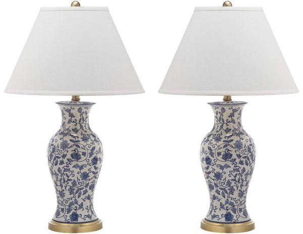 Safavieh - Set of 2 - Beijing Lamp Floral Urn 29" Blue White Gold Cotton Ceramic LIT4172A-SET2 683726718420