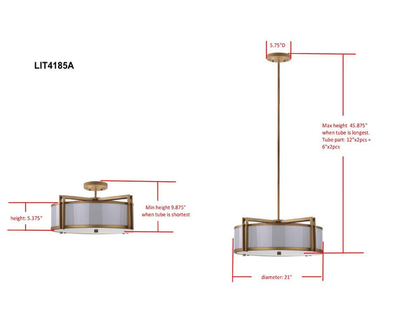 Safavieh Orb Pendant Drum Adjustable 5 Light 21" Antique Gold White Acrylic Metal LIT4185A 683726360315