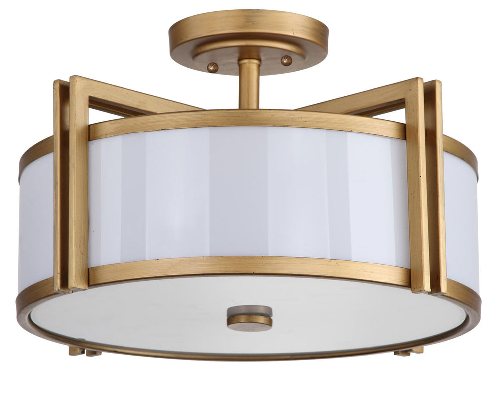 Safavieh Orb Semi Flush 3 Light 17" Antique Gold Cream Acrylic Metal LIT4186A 683726360339