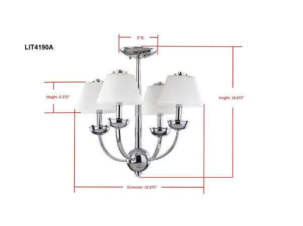 Safavieh Yardley Chandelier 4 Light 18.9" Chrome White Glass Metal LIT4190A 683726360377