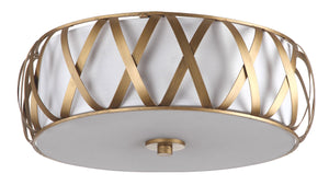 Safavieh Charing Cross Flush Mount 2 Light 15.4" Antique Gold White Cotton Metal LIT4191A 683726360384