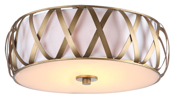 Safavieh Charing Cross Flush Mount 2 Light 15.4" Antique Gold White Cotton Metal LIT4191A 683726360384