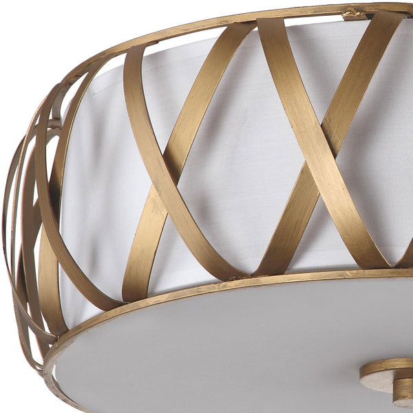 Safavieh Charing Cross Flush Mount 2 Light 15.4" Antique Gold White Cotton Metal LIT4191A 683726360384