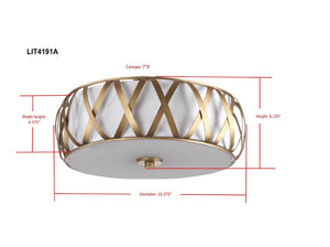 Safavieh Charing Cross Flush Mount 2 Light 15.4" Antique Gold White Cotton Metal LIT4191A 683726360384