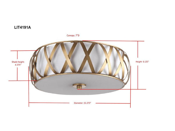 Safavieh Charing Cross Flush Mount 2 Light 15.4" Antique Gold White Cotton Metal LIT4191A 683726360384