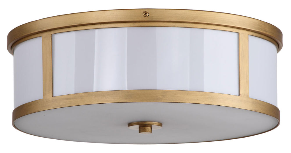 Safavieh Avery Flush Mount Drum 2 Light 17" Antique Gold White Metal LIT4195A 683726360506