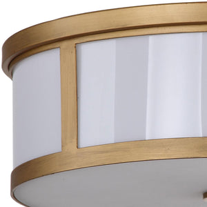 Safavieh Avery Flush Mount Drum 2 Light 17" Antique Gold White Metal LIT4195A 683726360506