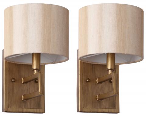 Safavieh - Set of 2 - Catena Light Sconce 9.5" Antique Gold Cream Polyester LIT4196A-SET2 683726360599
