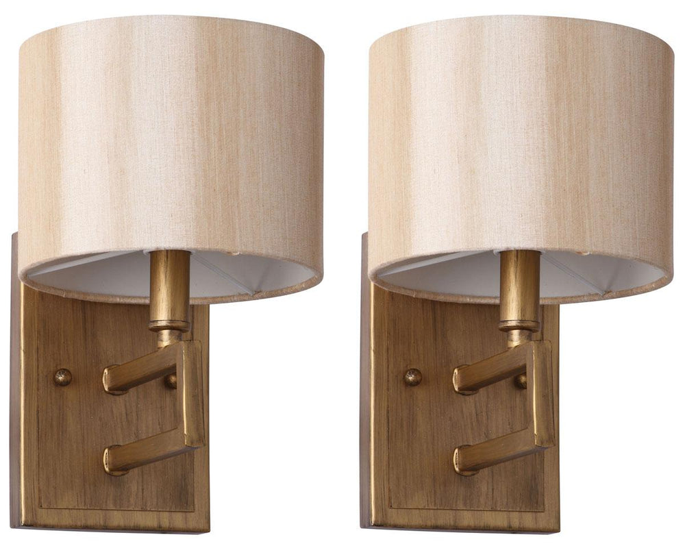 Safavieh - Set of 2 - Catena Light Sconce 9.5" Antique Gold Cream Polyester LIT4196A-SET2 683726360599