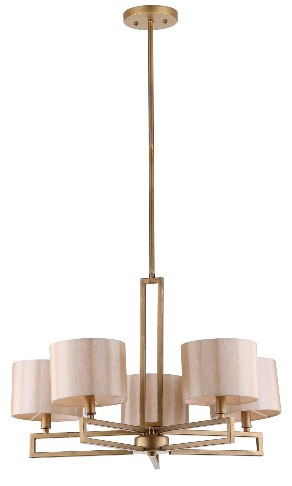 Safavieh Catena Chandelier Adjustable 5 Light 25" Antique Gold Cream Polyester Metal LIT4198A 683726360667