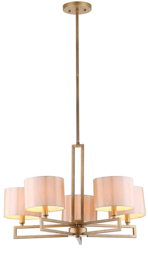 Safavieh Catena Chandelier Adjustable 5 Light 25" Antique Gold Cream Polyester Metal LIT4198A 683726360667