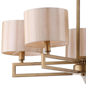 Safavieh Catena Chandelier Adjustable 5 Light 25" Antique Gold Cream Polyester Metal LIT4198A 683726360667