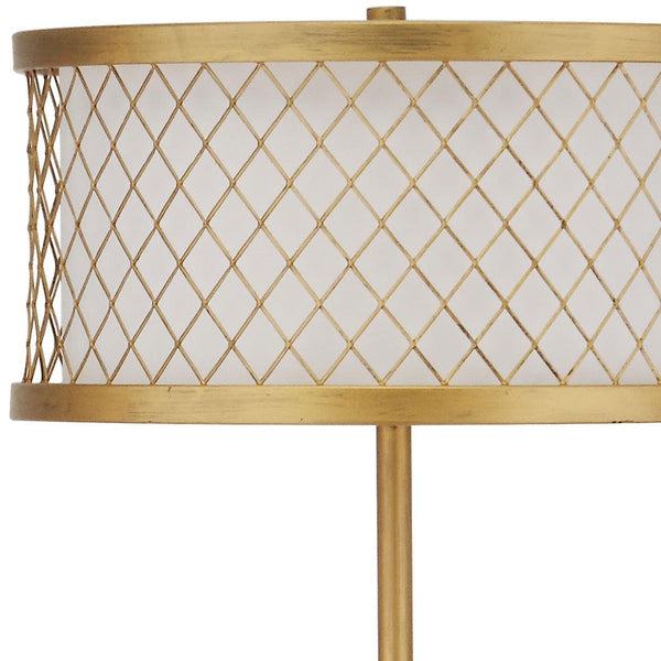 Safavieh Evie Floor Lamp Mesh 58.25" Antique Gold White Cotton Metal LIT4199A 683726360704