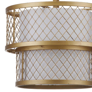 Safavieh Evie Pendant Antique Mesh Adjustable 6 Light 17" Antique Gold White Cotton Metal LIT4200A 683726360728
