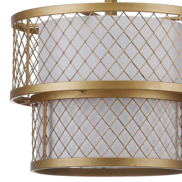 Safavieh Evie Pendant Antique Mesh Adjustable 6 Light 17" Antique Gold White Cotton Metal LIT4200A 683726360728