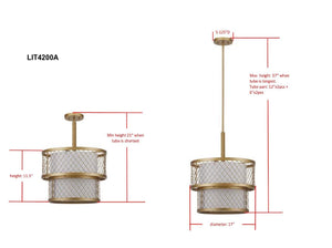 Safavieh Evie Pendant Antique Mesh Adjustable 6 Light 17" Antique Gold White Cotton Metal LIT4200A 683726360728