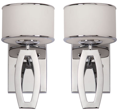 Safavieh - Set of 2 - Lenora Light Sconce Drum 2 12.75" Chrome White Glass Metal LIT4206A-SET2 683726360971