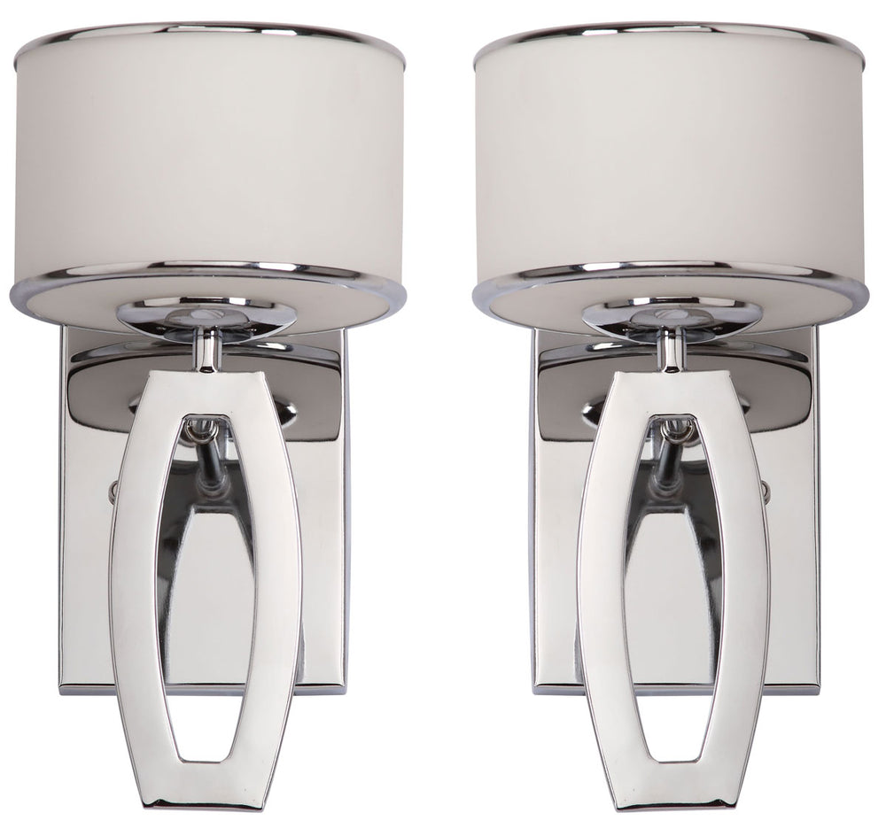 Safavieh - Set of 2 - Lenora Light Sconce Drum 2 12.75" Chrome White Glass Metal LIT4206A-SET2 683726360971