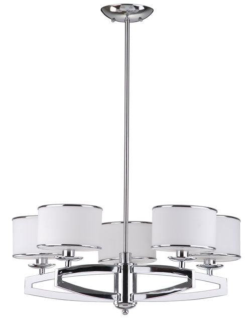 Safavieh Lenora Pendant Drum Adjustable 5 Light 25" Chrome White Glass Metal LIT4208A 683726361053