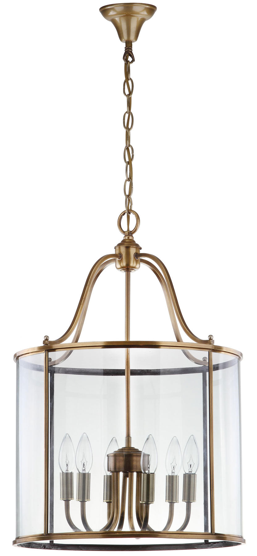 Safavieh Sutton Place Pendant 6 Light 17" Brass Clear Glass Steel LIT4218A 683726361183