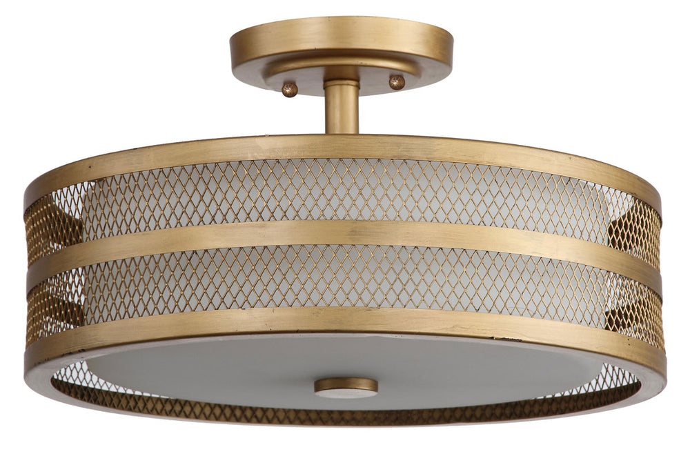 Safavieh Greta Veil Semi Flush 3 Light 15.75" Antique Gold White Glass Metal LIT4230A 683726361367