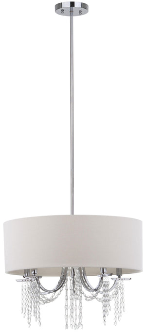 Safavieh Cotillion Pendant Beaded Adjustable 5 Light 22" Chrome White Cotton Metal LIT4232A 683726361381