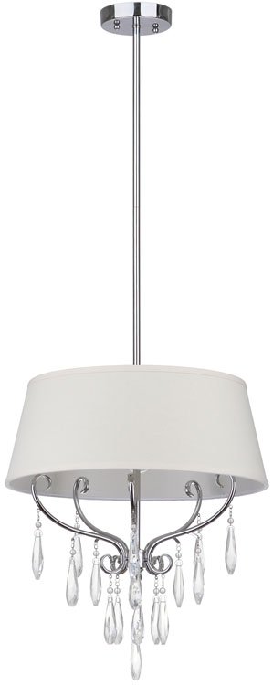 Safavieh Waltz Pendant Beaded Adjustable 3 Light 17" Chrome White Cotton Metal LIT4233A 683726361398