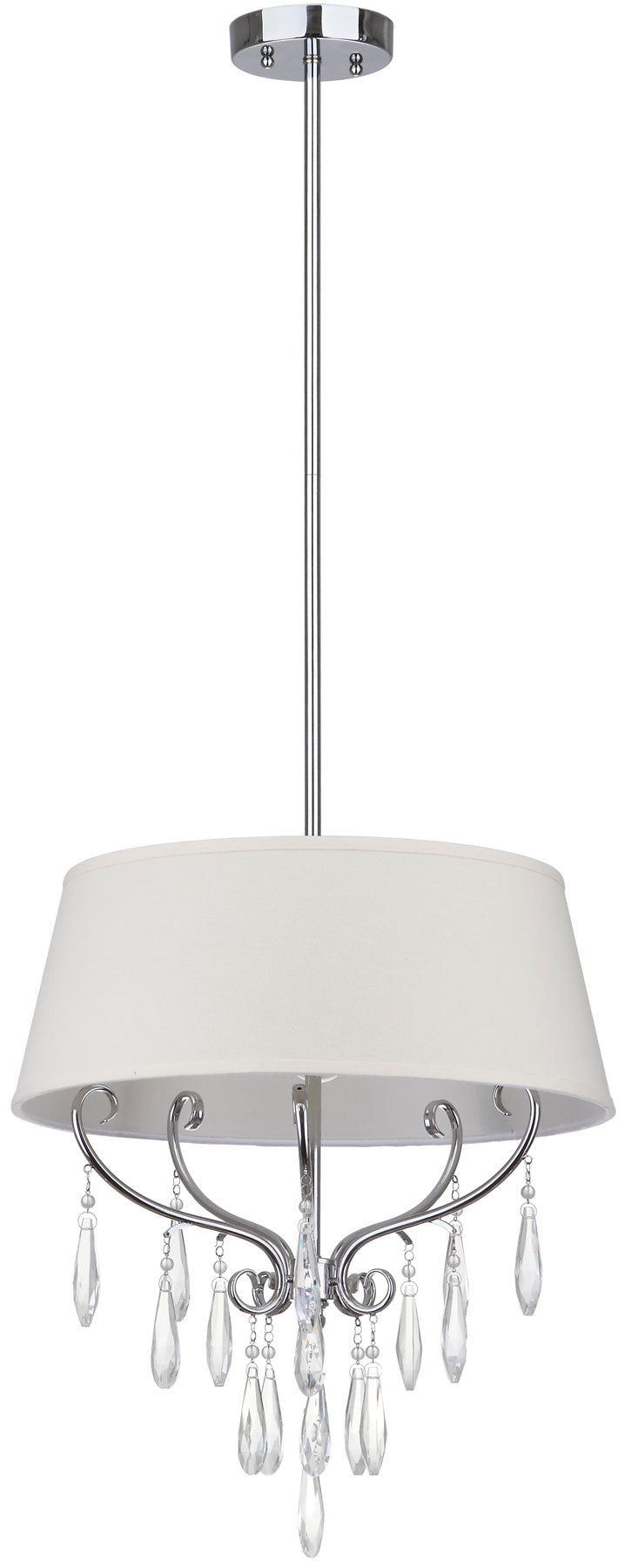 Safavieh Waltz Pendant Beaded Adjustable 3 Light 17" Chrome White Cotton Metal LIT4233A 683726361398