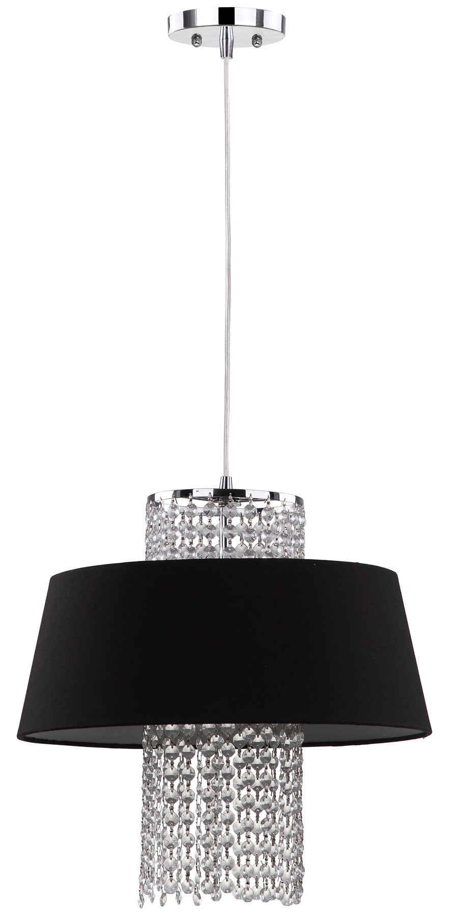 Safavieh Cadenza Pendant Beaded 3 Light 16" Chrome Black Cotton Metal LIT4237A 683726361558