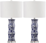 Safavieh - Set of 2 - Sandy Table Lamp 27.5" White Blue Silver Clear Cotton Ceramic LIT4242A-SET2 683726386919