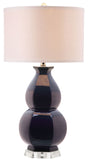 Safavieh Jinuper Table Lamp 30" Navy Off White Silver Clear Cotton Ceramic LIT4245B 683726395591