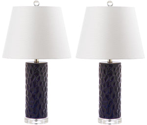 Safavieh - Set of 2 - Dixon Table Lamp 23.5" Navy Off White Silver Clear Cotton Ceramic LIT4249C-SET2 683726396949