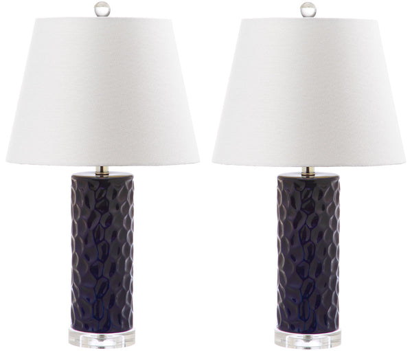Safavieh - Set of 2 - Dixon Table Lamp 23.5" Navy Off White Silver Clear Cotton Ceramic LIT4249C-SET2 683726396949