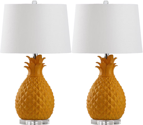Safavieh - Set of 2 - Kelly Table Lamp 25.5" Yellow Off White Silver Clear Cotton Resin LIT4258A-SET2 683726869474