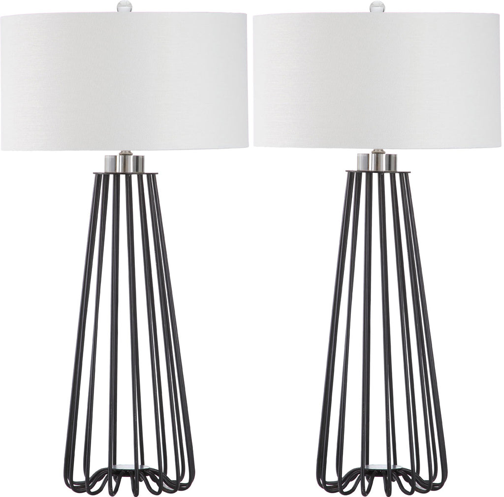 Safavieh - Set of 2 - Estill Table Lamp 34" Black Off White Clear Silver Cotton Metal LIT4271A-SET2 683726401896