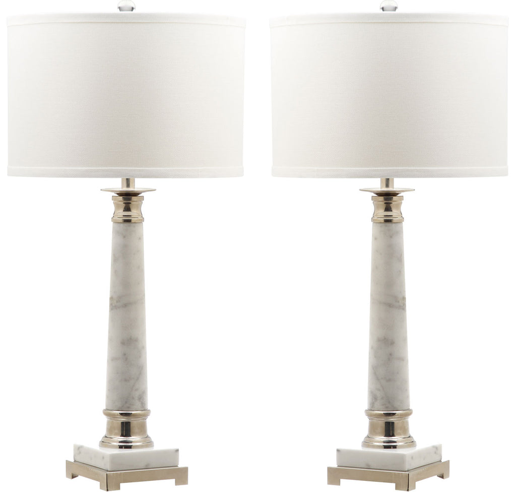 Safavieh - Set of 2 - Colleen Table Lamp 31" White Shine Nickel Clear Silver Cotton Marble LIT4277A-SET2 889048189348