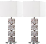 Safavieh - Set of 2 - Rafferty Table Lamp 29" Cream Off White Silver Clear Cotton Shell LIT4291A-SET2 683726885399