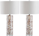 Safavieh - Set of 2 - Boise Table Lamp 27.5" Cream Off White Silver Clear Cotton Shell LIT4292A-SET2 683726404668
