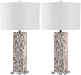 Safavieh - Set of 2 - Jacoby Table Lamp 28" Cream Off White Silver Clear Cotton Shell LIT4293A-SET2 683726404699