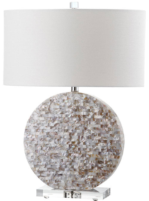 Safavieh Lindsey Table Lamp 26.5" Cream Off White Silver Clear Cotton Shell LIT4295A 683726405481