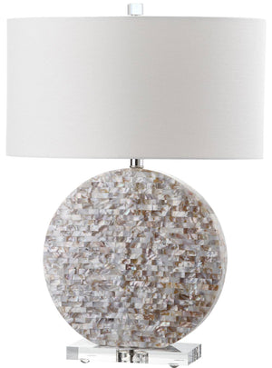 Safavieh Lindsey Table Lamp 26.5" Cream Off White Silver Clear Cotton Shell LIT4295A 683726405481