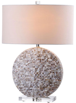 Safavieh Lindsey Table Lamp 26.5" Cream Off White Silver Clear Cotton Shell LIT4295A 683726405481