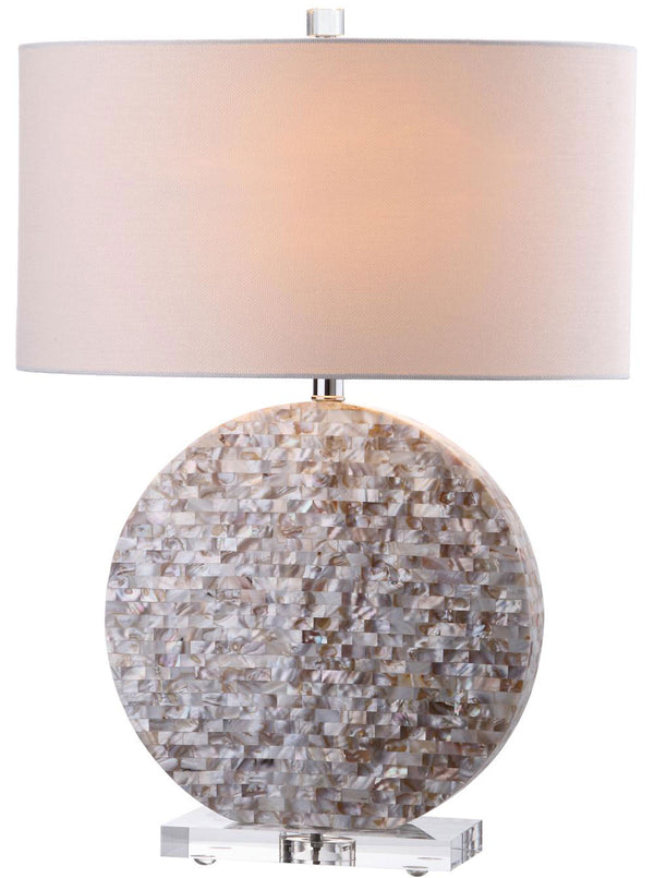 Safavieh Lindsey Table Lamp 26.5" Cream Off White Silver Clear Cotton Shell LIT4295A 683726405481