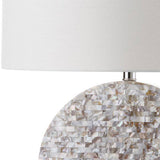Safavieh Lindsey Table Lamp 26.5" Cream Off White Silver Clear Cotton Shell LIT4295A 683726405481