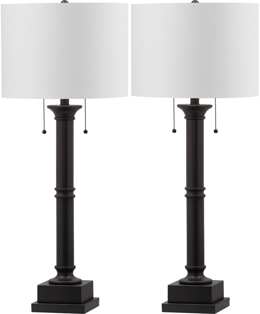 Safavieh - Set of 2 - Estilo Table Lamp Column 36" Silver Grey Off White Cotton Metal LIT4304A-SET2 683726434368