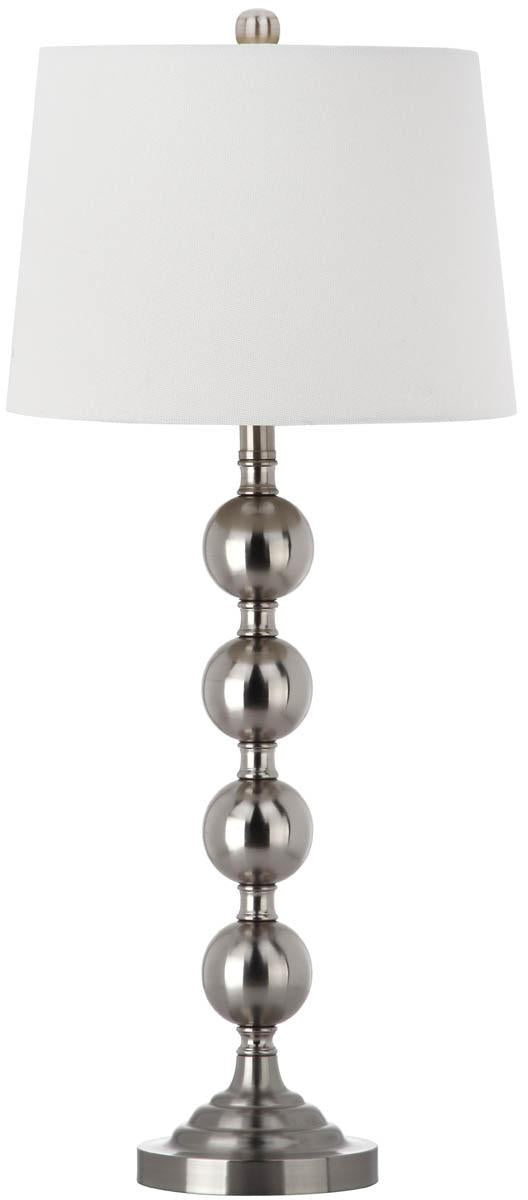 Safavieh - Set of 2 - Stacked Table Lamp Gazing Ball 32.5" Nickel Off White Silver Cotton Metal LIT4312A-SET2 683726434641
