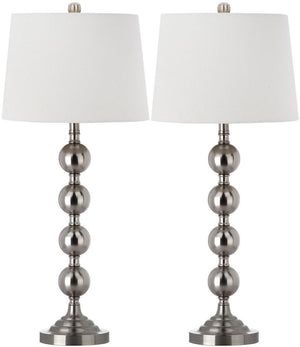 Safavieh - Set of 2 - Stacked Table Lamp Gazing Ball 32.5" Nickel Off White Silver Cotton Metal LIT4312A-SET2 683726434641